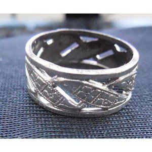 Art Deco Era Sterling Silver Band Ring With Forget Me Not Flowers Signed Uncas